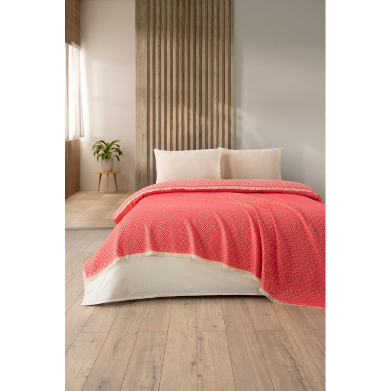 Couverture luxueuse double piqué, vermillon, 82,7 po x 90,6 po | 100% coton, lavable en machine à 86-104 ° F | Literie douce et confortable pour un confort ultime, idéale pour toutes les saisons, décoration élégante