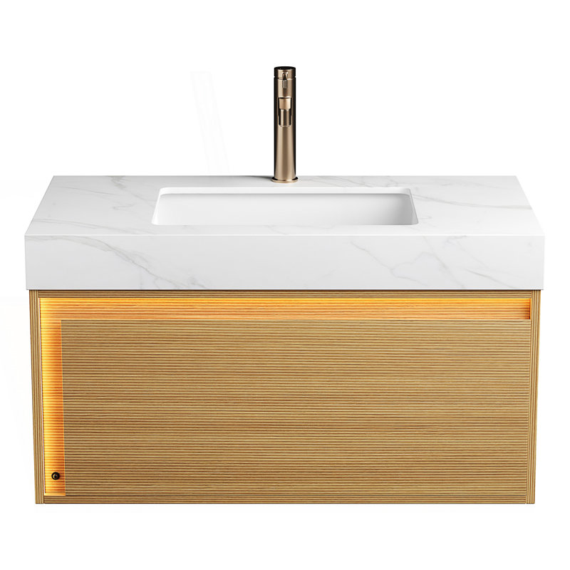 Bathroom Vanity&Sink, Floating Ultra-Slim Grille Storage Cabinet