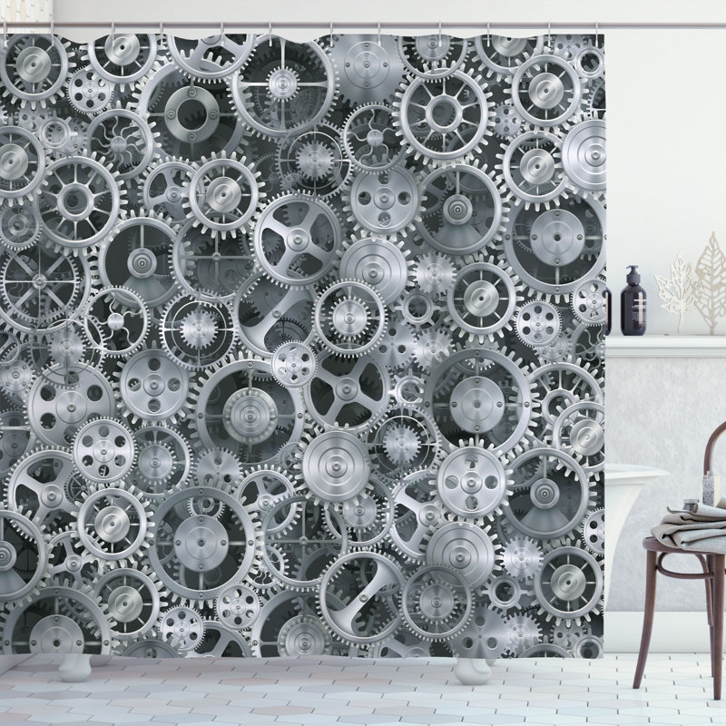 Dakota Fields Grey Shower Curtain Clock Technologic Pattern Grey Grey, 75"H x 69"W