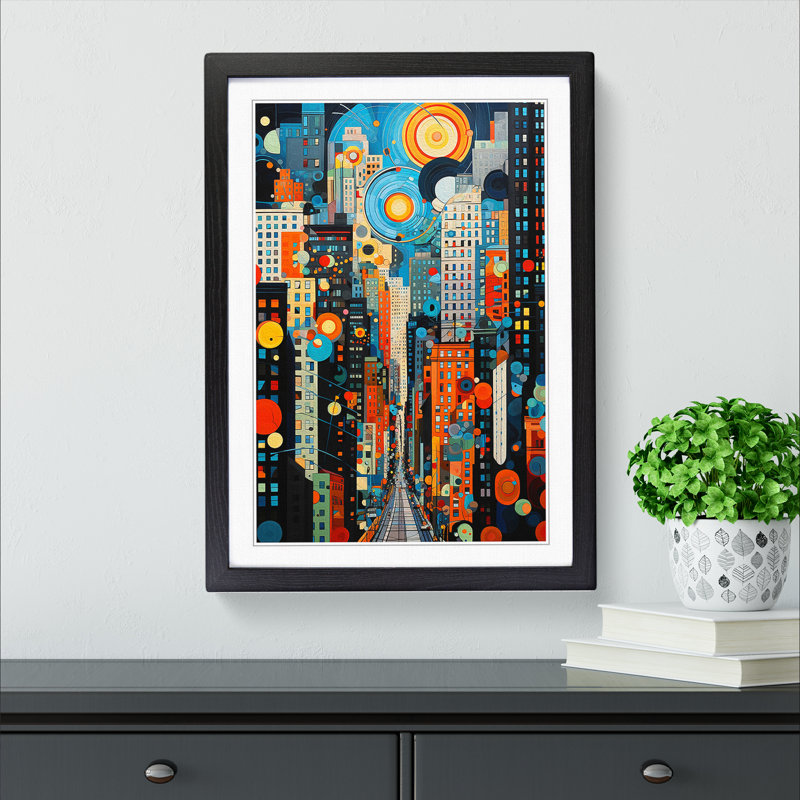 New York Orphism No.3 - Single Picture Frame Print on Wood, Black Framed, 64cm H x 46cm W x 2cm D