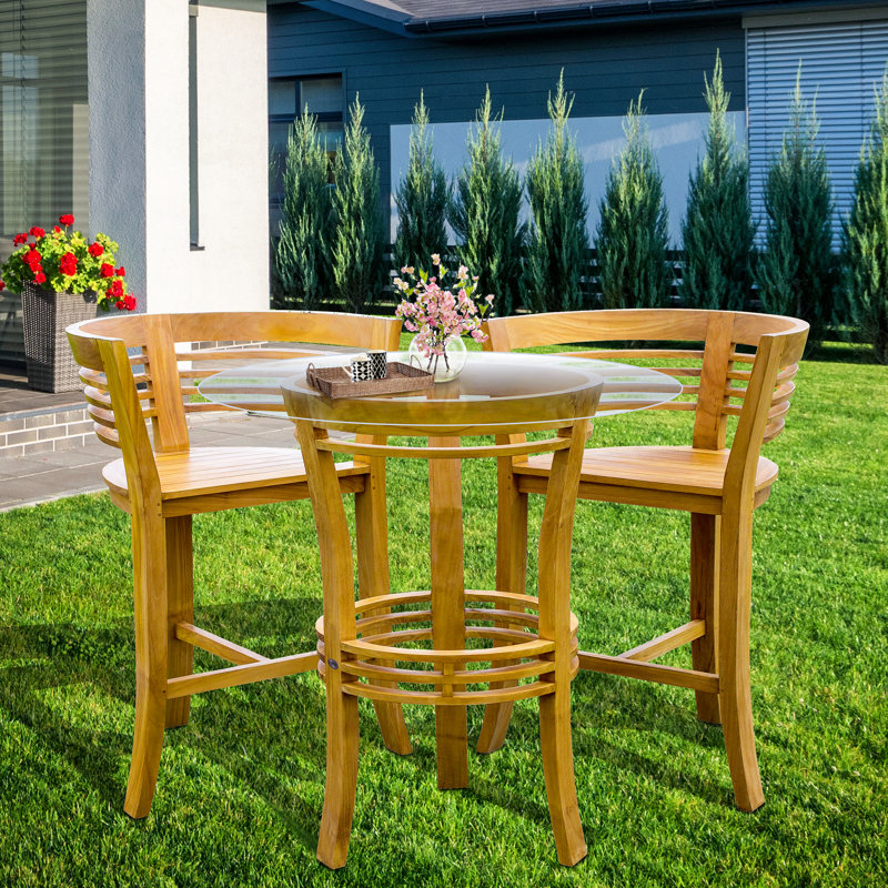 Velasquez 2 - Person Teak Wood Patio Dining Set with Round Table