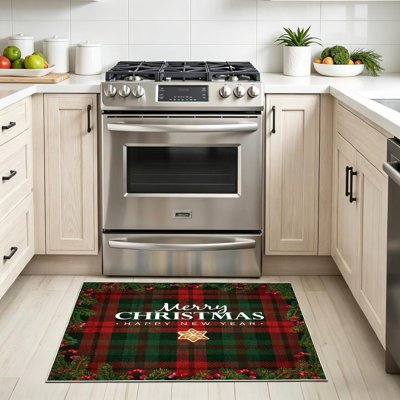 Red Machine Washable,Merry Christmas and Happy New Year Greeting Card Invitation Christmas Indoor Area Rug
