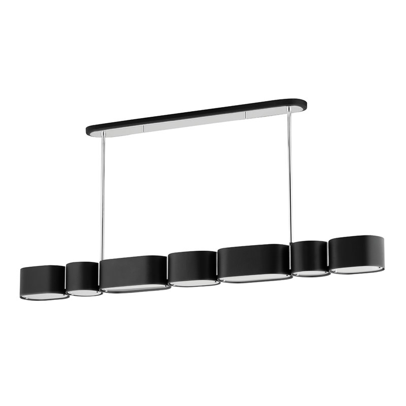 Opale linéaire 7 lumières, Noir doux / acier inoxydable, Noir