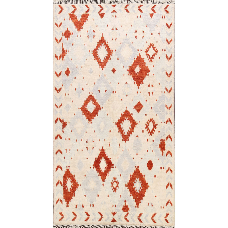 Tapis décoratif en laine noué à la main de conception unique noué à la main/orange 6 pi 2 po x 8 pi 8 po New Age