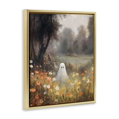 Ghost in Peaceful Flower Meadow Framed Floater Canvas Wall Art, design by Jo Moulton