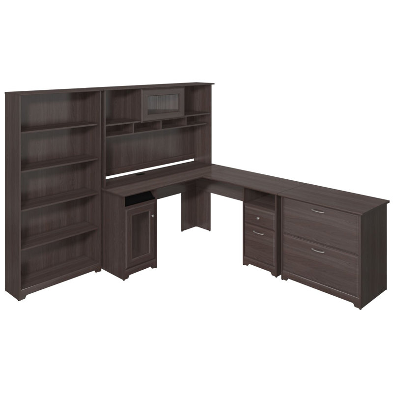Shelonda 4 Piece Computer Desk Office Set, Heather Gray