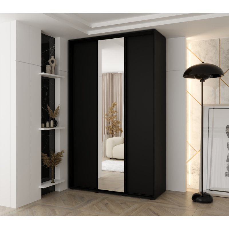 3 Door Manufactured Wood Wardrobe, 235.2cm H x 160cm W x 45cm D, Black