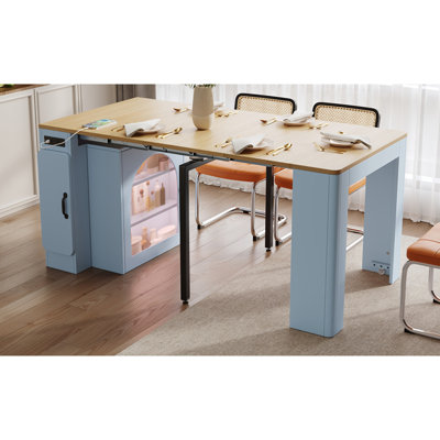 Table de salle à manger extensible avec 3 rallonges amovibles, lumière DEL et prise de courant