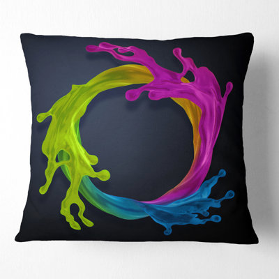 Colorful Splash Round - Abstract Printed Pillow