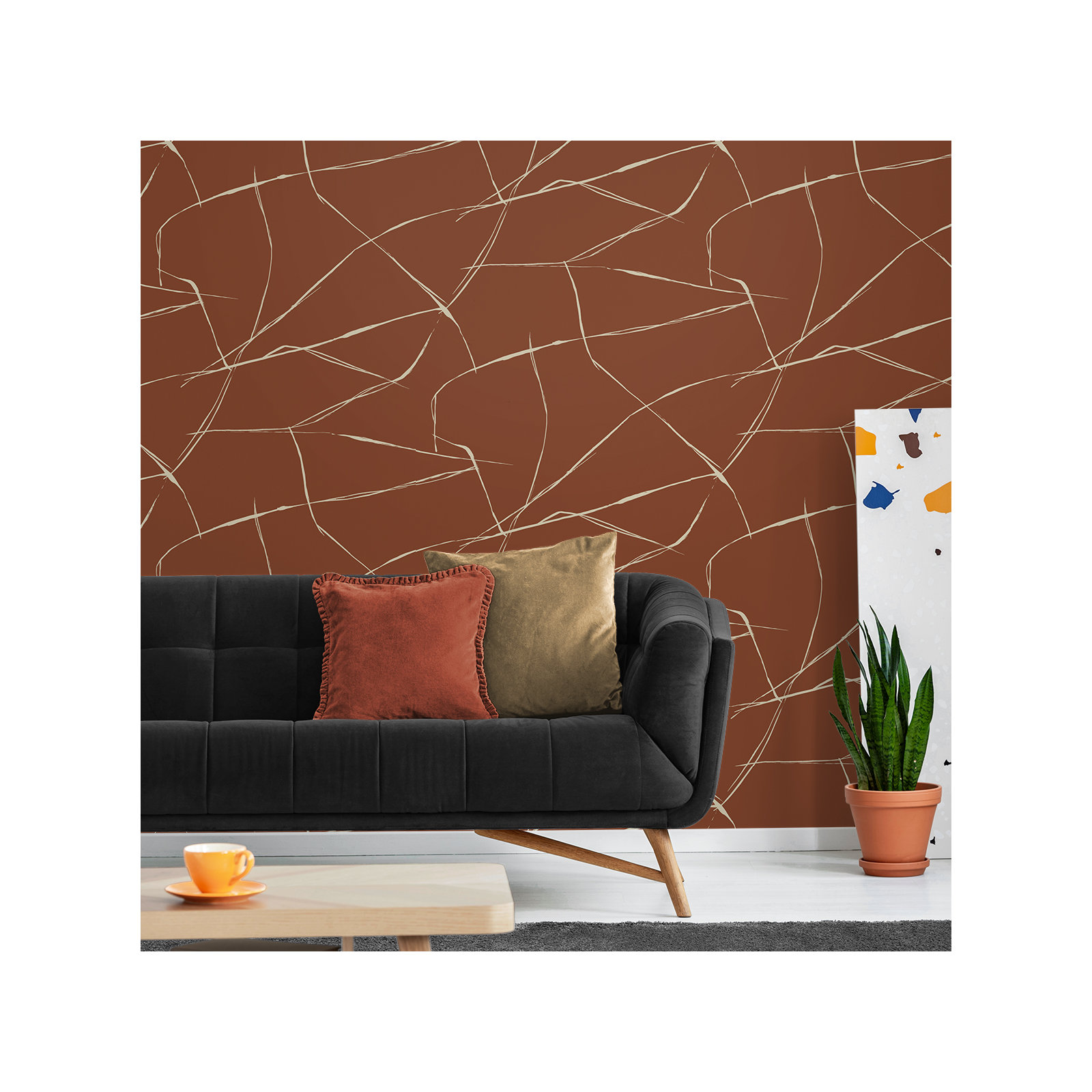 Niseko Modern Abstract Wallpaper, Dark Terracotta