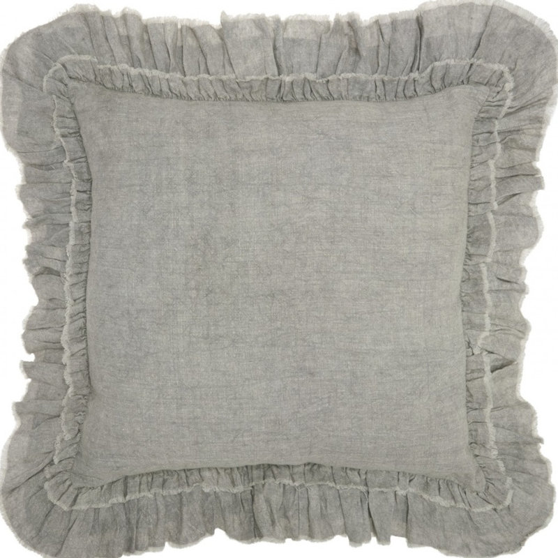 24" Pillow With Ruffled Edges, Light Gray