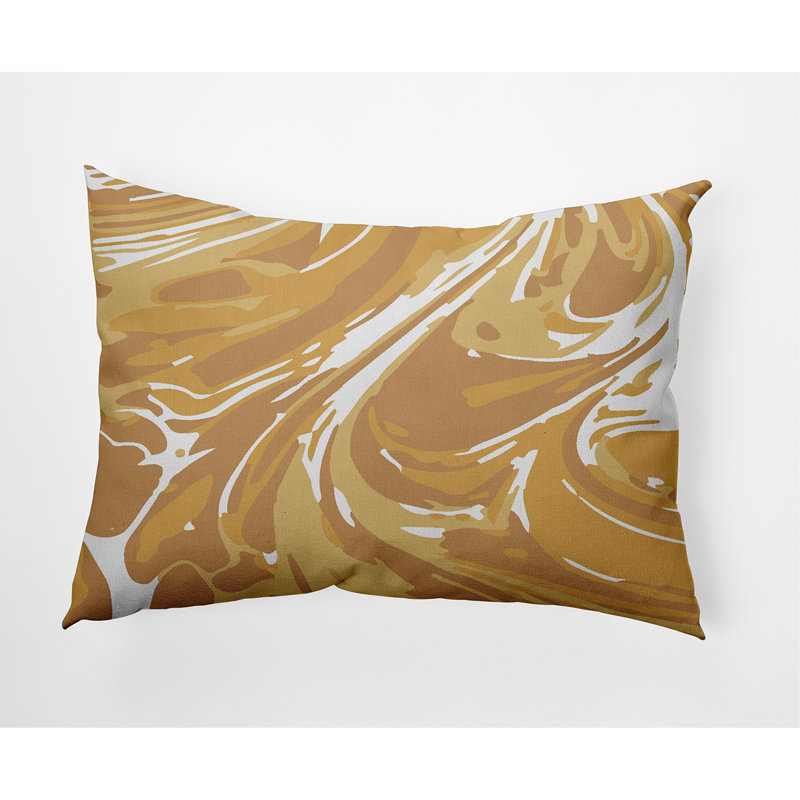 Abstract Outdoor Reversible Throw Pillow, Gold