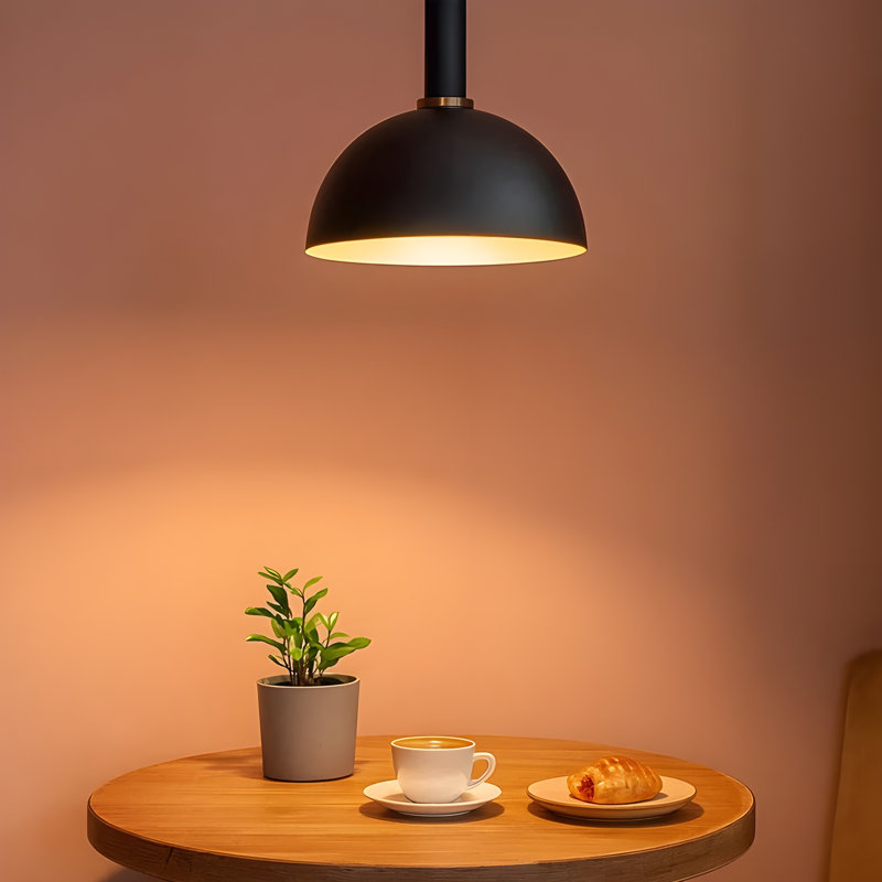 Black Metal Dome Pendant Light – Modern Kitchen & Dining Room Ceiling Lamp with White Lining