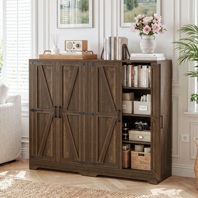 44"W×43.3"H Farmhouse Kitchen Pantry Storage Cabinet With 6 Adjustable Shelves