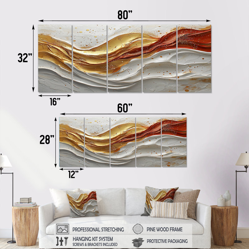 Kohen - Marble Wall Art - ensemble de décorations murales modernes, H 28 po x l 60 po, 5