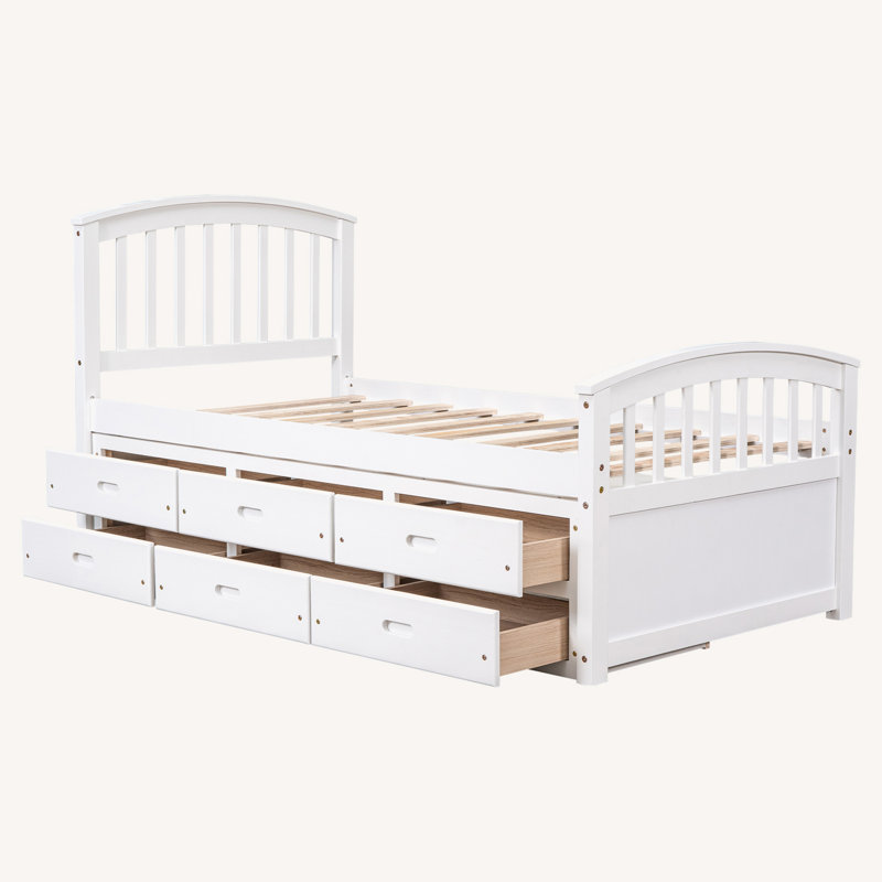 Lits simples 6 tiroirs en bois massif, Blanc