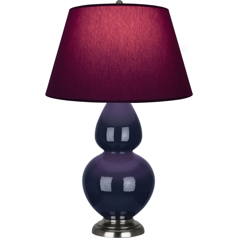 Lampe de table double gourde en céramique, Bleu minuit émaillé / argent antique, Prune / lavande, Argent argent