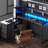Reversible L Shaped Computer Desk with Drawers, Gaming Desk with LED Lights and Power Outlets for Home & Office, Black