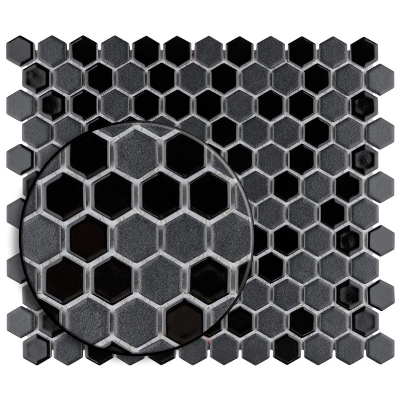 Citi Hex Black 10-1/4" x 11-7/8" Porcelain Mosaic Tile