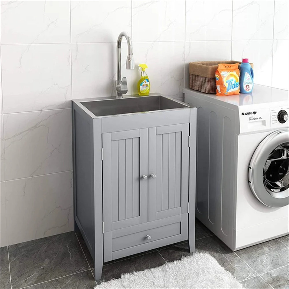 Winado 24 In. Laundry Cabinet Utility Sink Vanity, Stainless Steel Sink ...