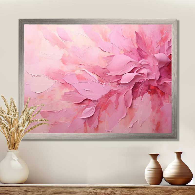 Or et rose, rivière abstraite minimale - art mural Fuschia, H 24 po x l 32 po x P 1 po, Cadre simple argenté