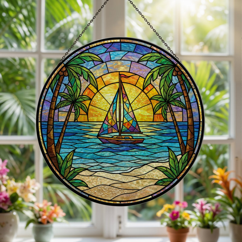 Panneau de vitrail 12 "H Sunset, H 12 po x l 12 po