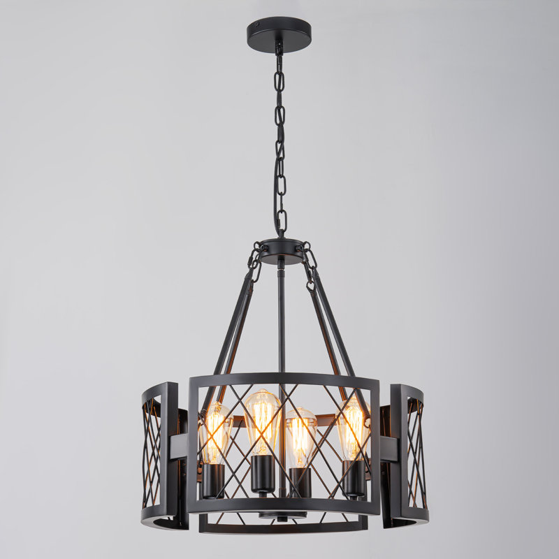 Luminaire suspendu tambour noir mat à 4 lumières Leury