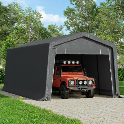 Heavy Duty 10X20Ft Outdoor Car Shelter With Dual Zipper Roll-Up Doors, Galvanized Steel Frame & Waterproof Pe Cover – Portable Garage Tent For Car, Boat, Equipment Storage (Black)