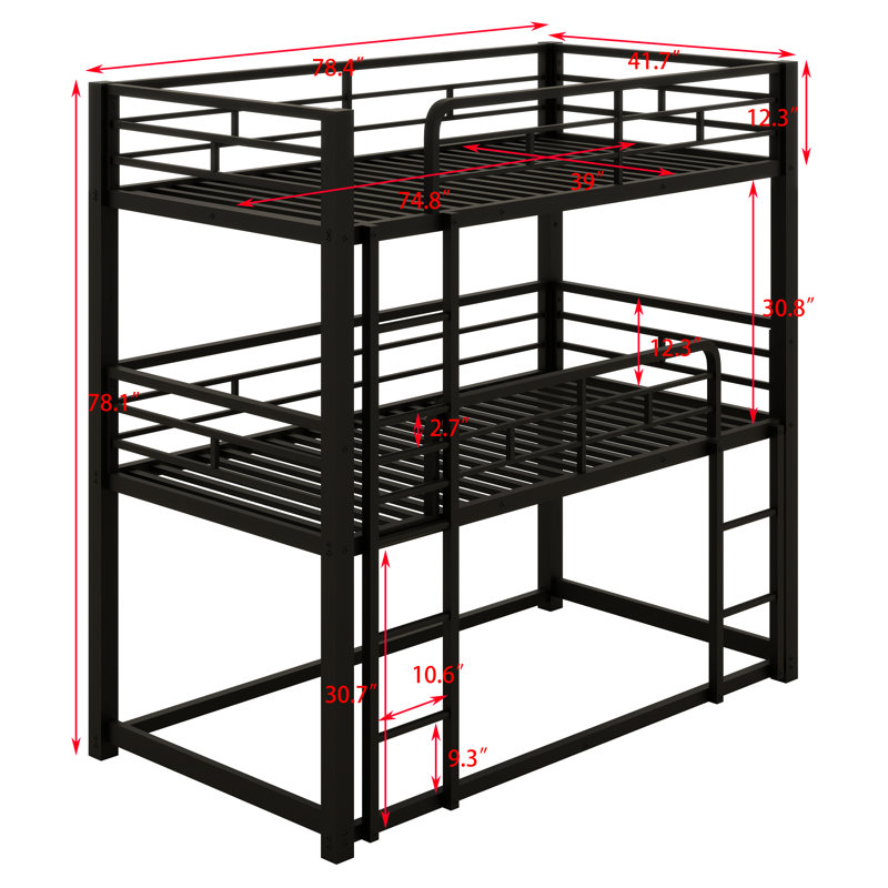 Metal Triple Bunk Bed, Black