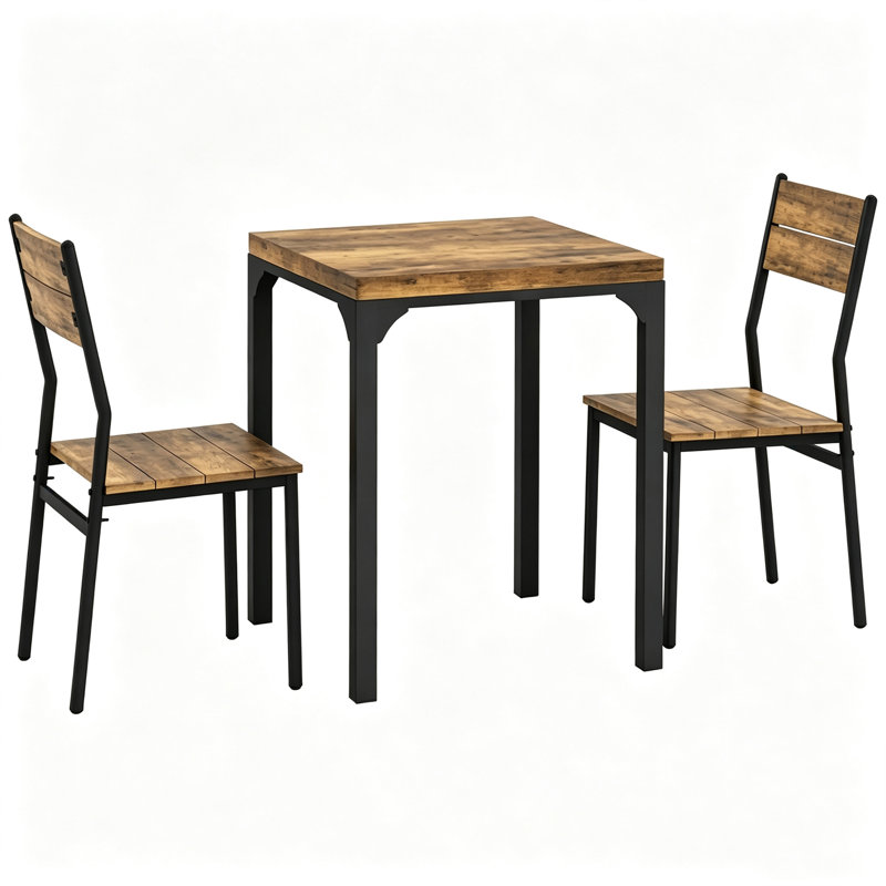 2 -Person Dining Set, Rustic Brown, Rustic Brown+Black