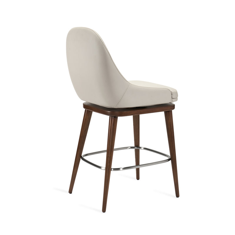 Harper Swivel Bar Stool, St Tropez Gray, Walnut/Satin Nickel, Counter Stool (26” Seat Height)