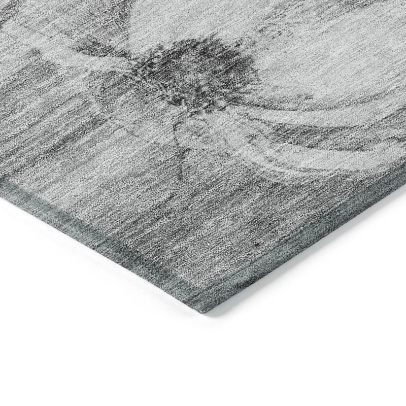 Tapis extérieur gris anthracite lavable floral 3 pi x 5 pi