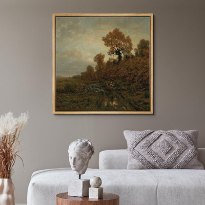 " Autumnal Path With Figure On Horseback Traditional Landscape Illustrations Realism Decor Panoramic "