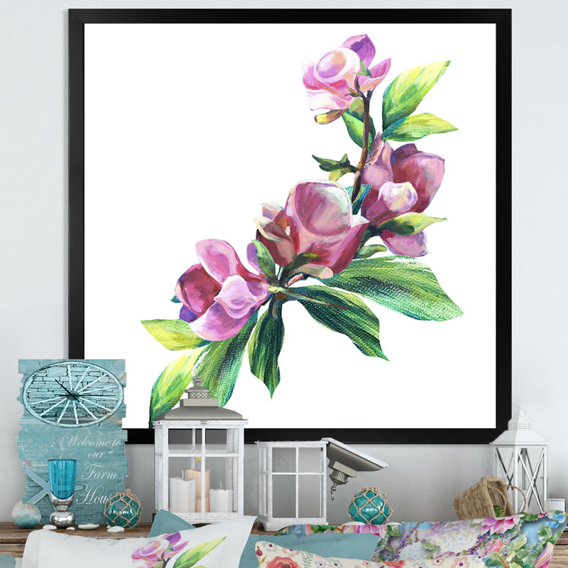 Arrangement de fleurs vertes et roses - Décoration murale traditionnelle sur toile, H 16 po x l 16 po x P 1 po