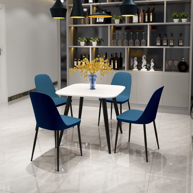 Sisquoc Casual 5-Piece Dining Set - Solid Square Table & 4 Plastic Duo Chairs, White, Blue