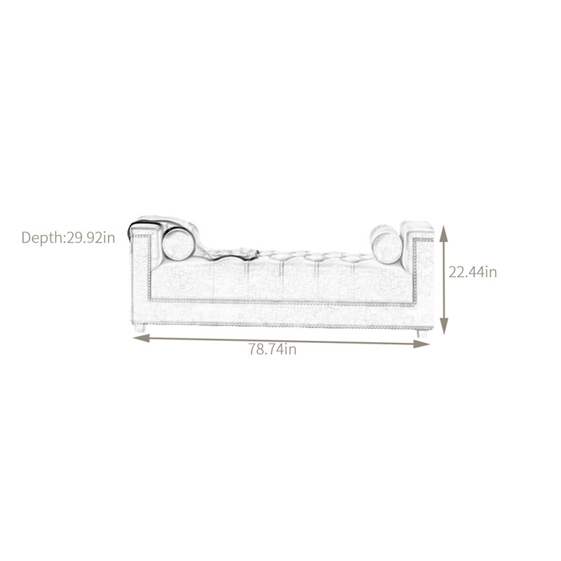 Banc rembourré en velours, H 22,4 po x l 78,74 po x P 29,92 po