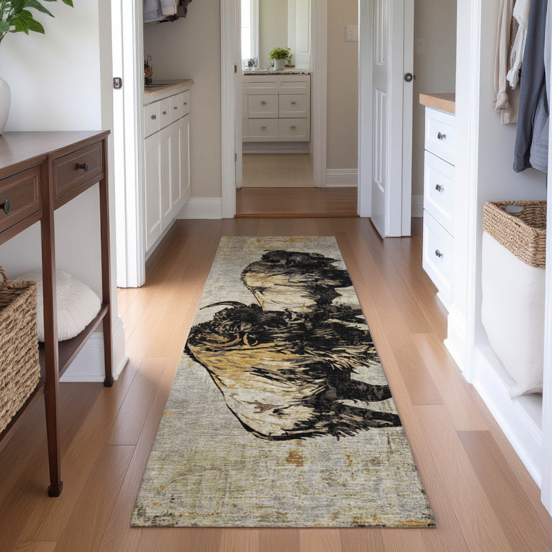 Premium Machine Washable Mayfield AMF2245 Animal Rug, 2'3" x 7'6" Runner, Khaki
