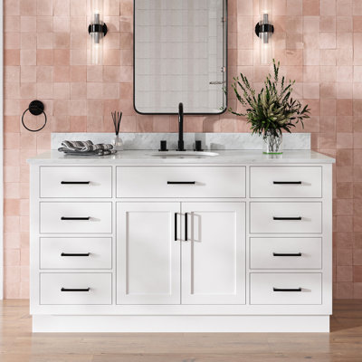 Jameal 60'' Solid Wood Single Bathroom Vanity with 0.75'' Carrara Marble Top Sink
