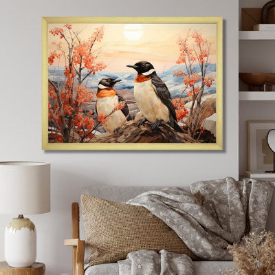 " Penguins Journey Pastoral II " Mixed Media Print