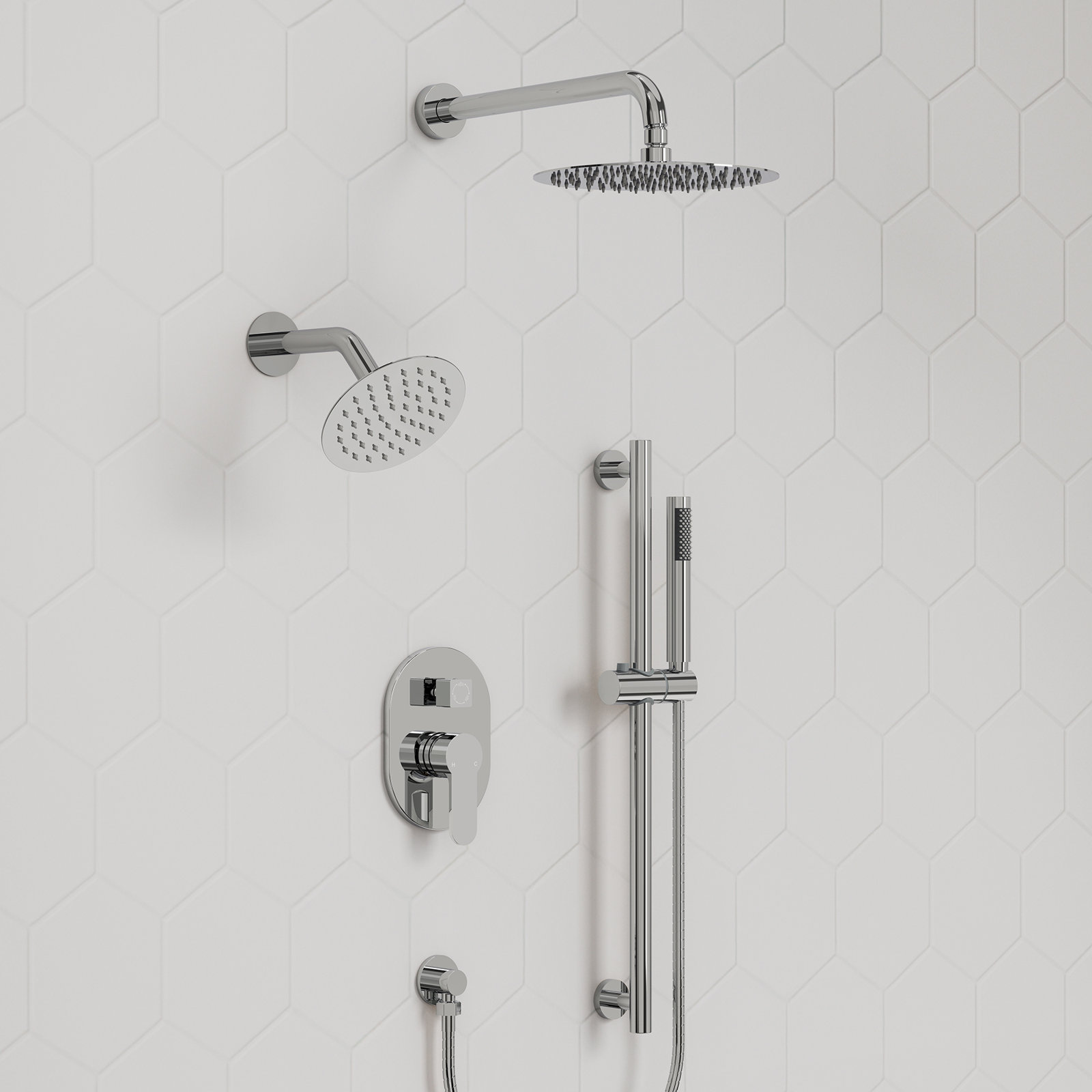 Pressure‑Balanced Shower System, 10" Rainfall Dual  Showerheads with Handheld Shower, Chrome