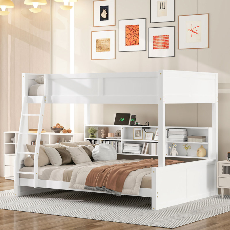 Lit superposé avec rangement, Double TG sur grand, Blanc antique