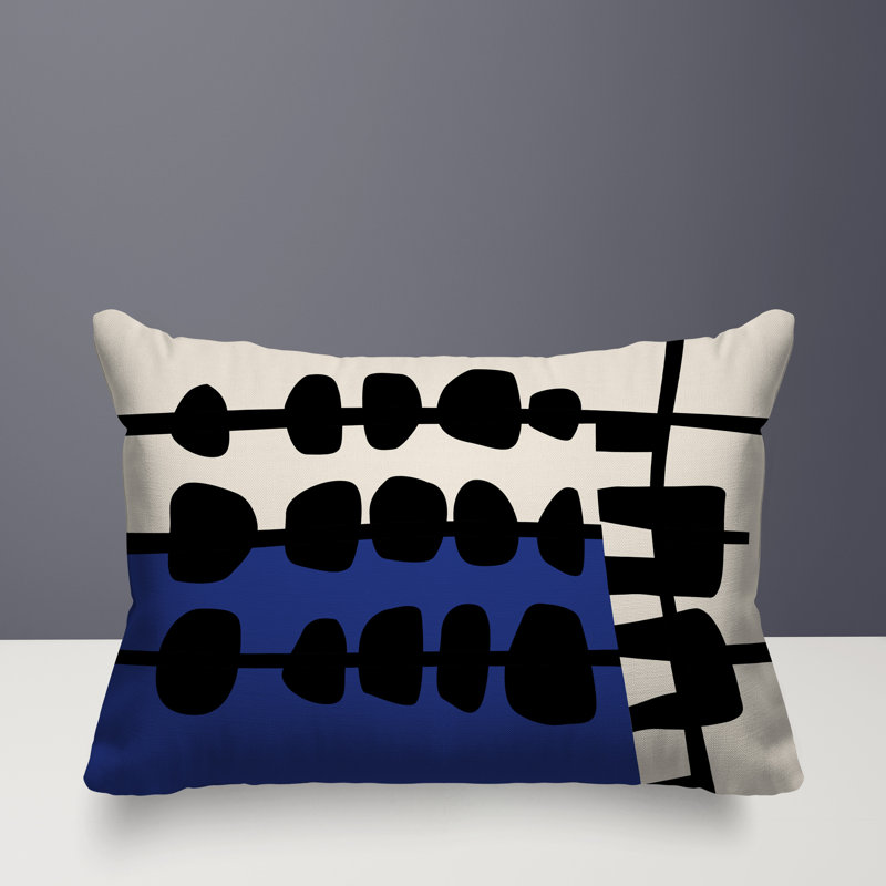 Oreiller rectangulaire réversible intérieur / extérieur Dola, H 18 po x l 25 po, Bleu marine / noir / blanc cassé