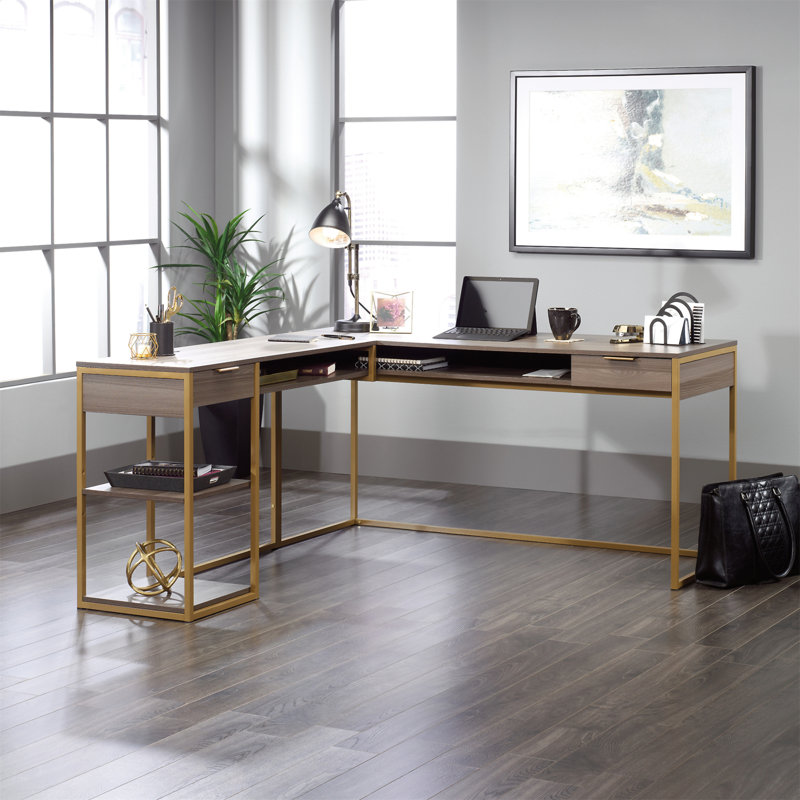L-Shaped Desk With Open Storage (Not Include Stools)