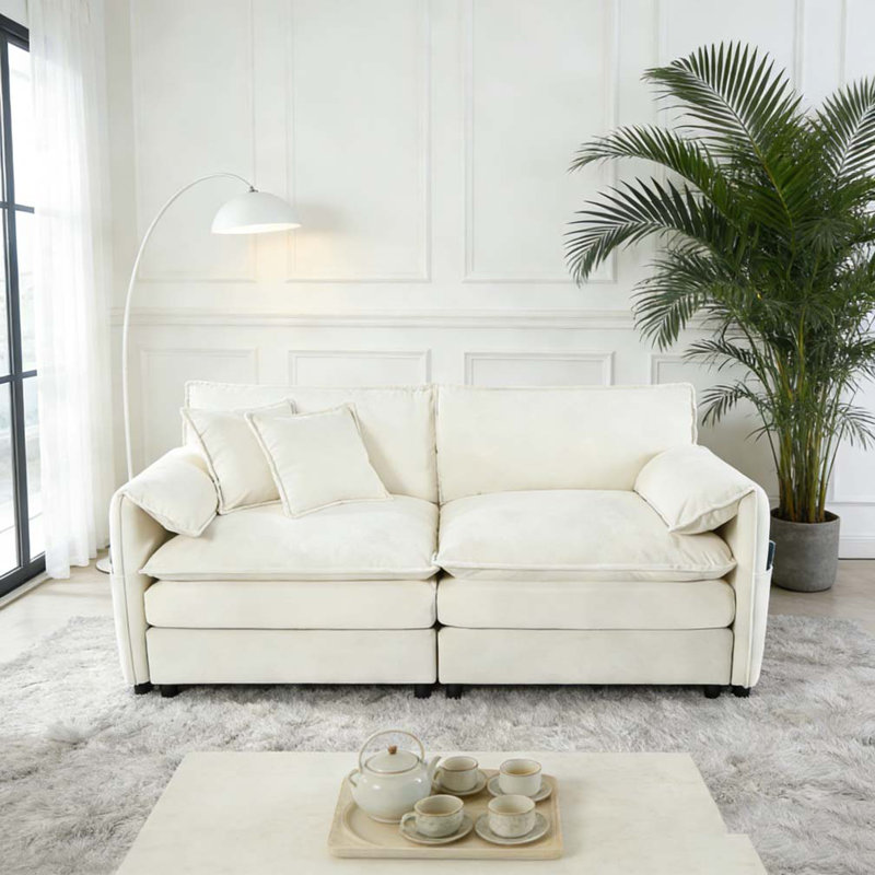 Oversized Chenille Loveseat Sofa, 33.46" H x 75.59" W x 57.48" D, 2, Beige