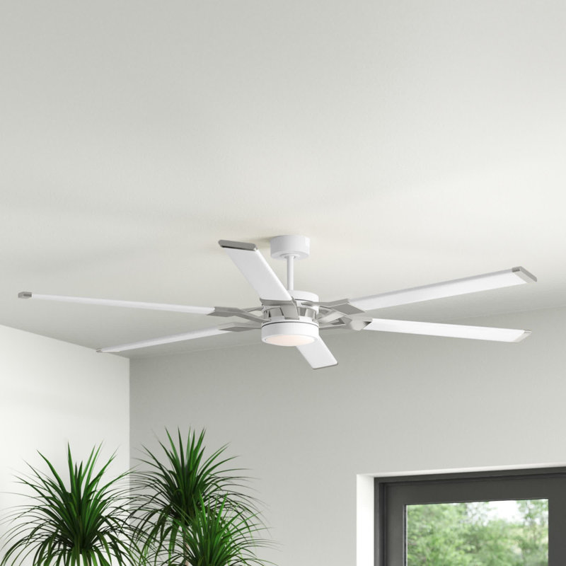 Ceiling Fan with LED Lights, Matte White/Brushed Steel with White Blades, 62 inches