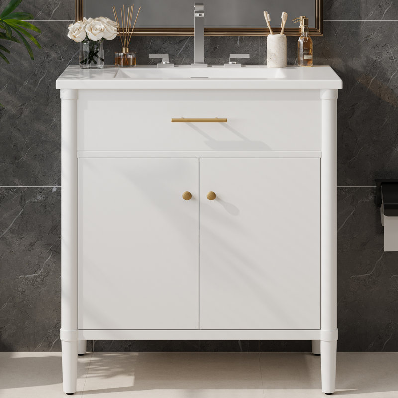 Meuble-lavabo de salle de bain avec lavabo, Blanc