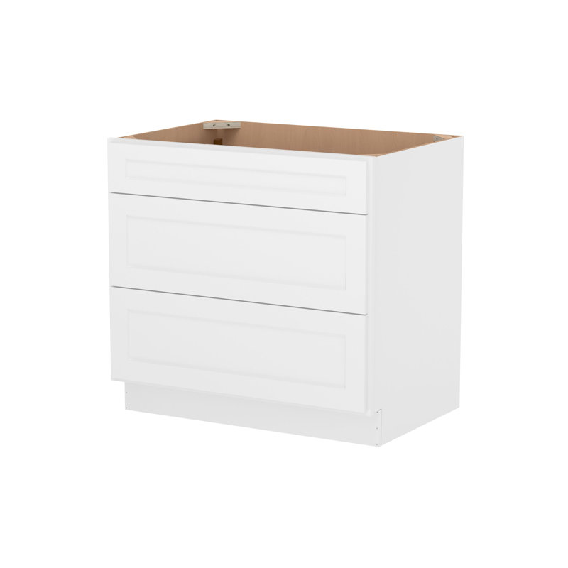 Drawer Base Kitchen Cabinet with 3-Drawers, Ready to Assemble, 24 D x 36 W x 34.5 H, White, 36"