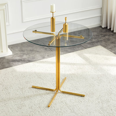 Table de bar ronde en verre, table de bar ronde de 36 pouces, plateau de table en verre trempé, support robuste à quatre colonnes plaqué chrome, convient aux tables de bar rondes transparentes dans les petits espaces