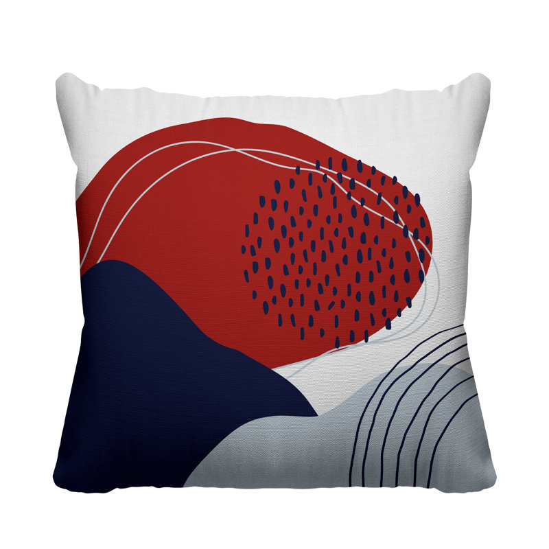 Coussin décoratif intérieur / extérieur Mid-Century Cyn, L 17 po x H 17 po, Rouge / bleu marine