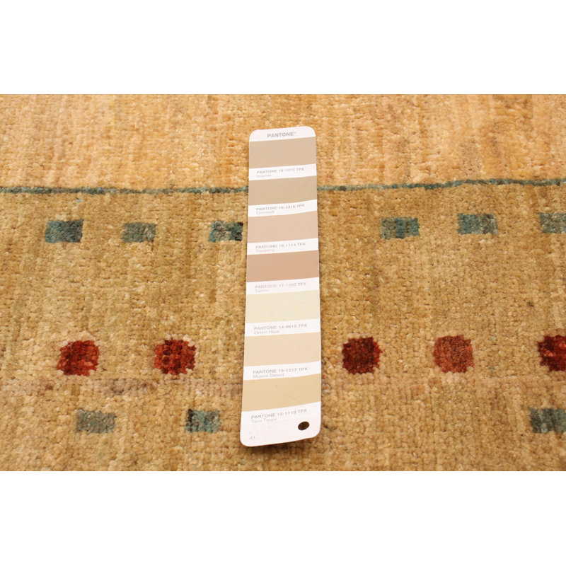 Tapis unique en laine noué à la main 8 pi x 9 pi 9 po nouvel âge Goldonna - brun clair / bleu sarcelle / olive